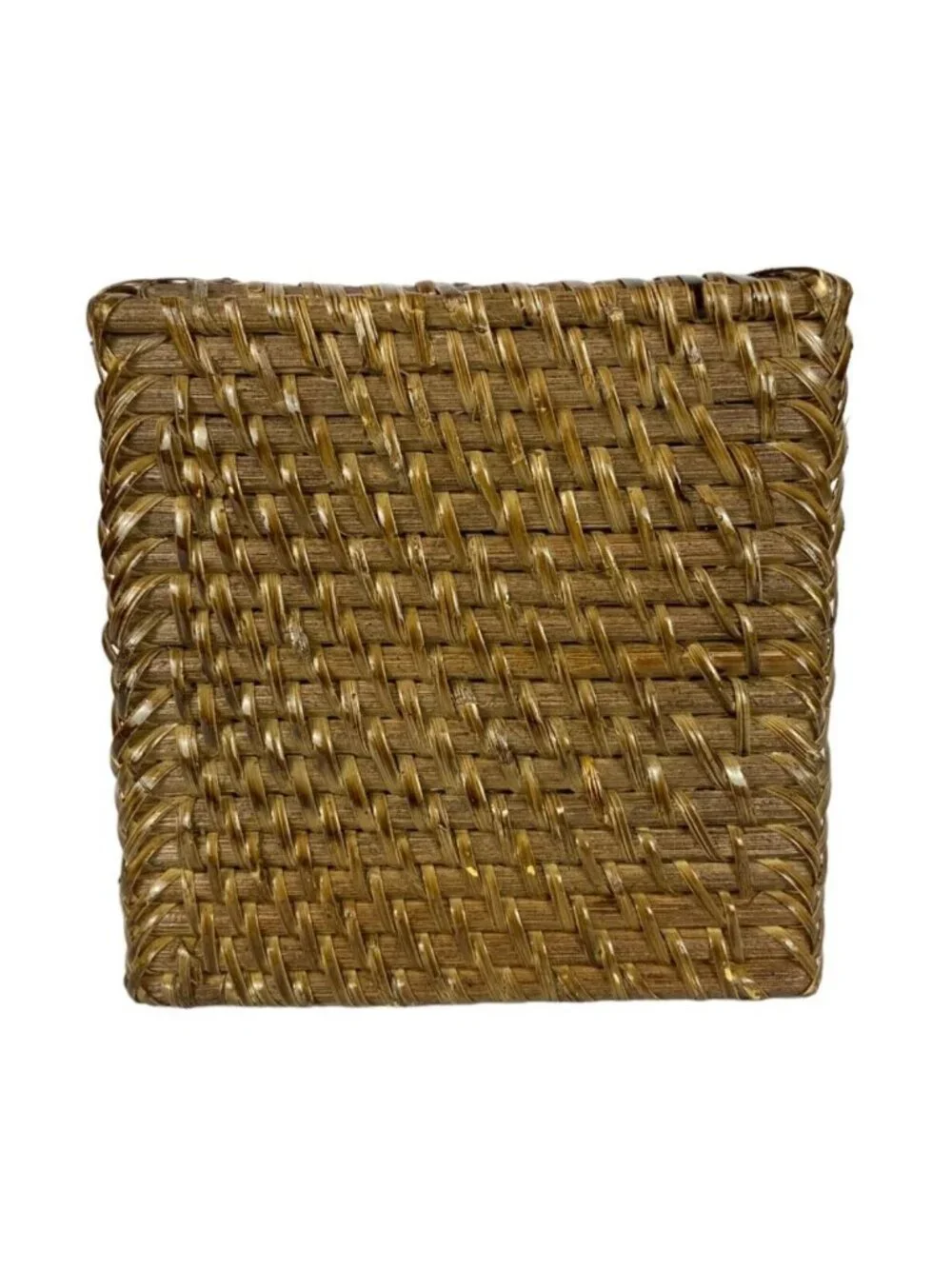 Brown Wicker Tissue Box Cover Square Basketweave Boho Decor Bathroom Accessory